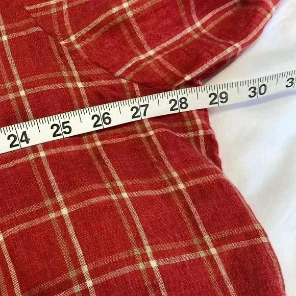 Scott Barber 100% Linen Long Sleeve XXL Rust/Red Colored Windowpane Plaid Shirt. - Picture 8 of 10